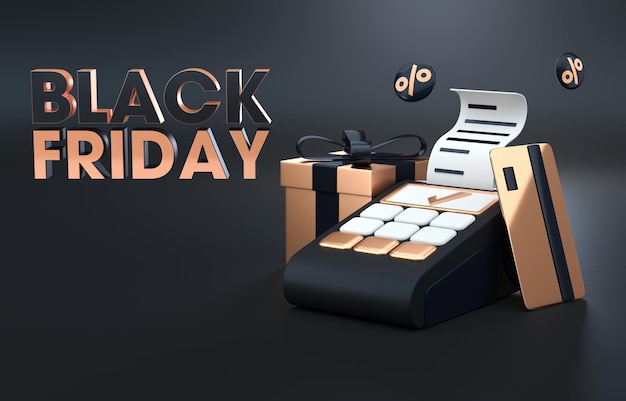 Payment with Credit Card in Black Friday 3D Illustration