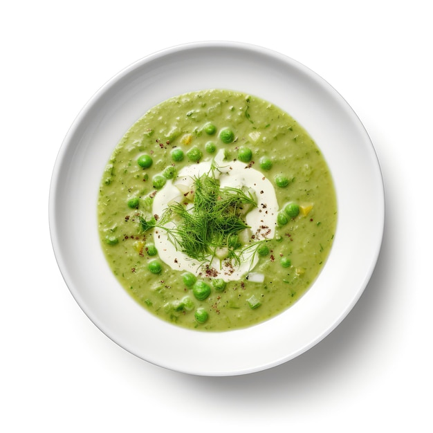 Pea Soup Swedish Dish On Plate On White Background Directly Above View