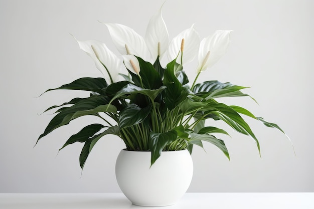 Peace Lily Spathiphyllum In A White Pot On A White Background Generative AI