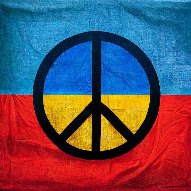 Peace Sign Between The Flag of Ukraine and The Flag of Russia