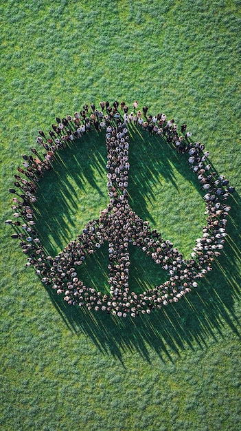 Peace Sign Formation Aerial View of a Large Gathering Forming a Peace Symbol