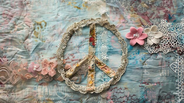 Photo a peace sign made of lace and fabric