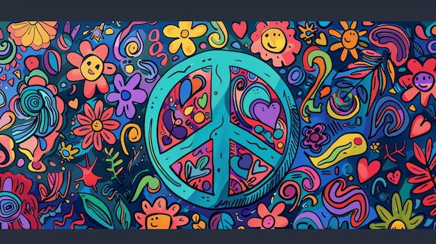 A peace sign with a psychedelic flower pattern