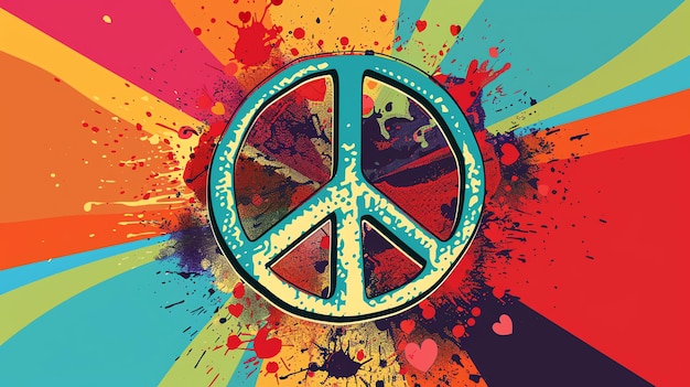 A peace sign with a retro colorful background