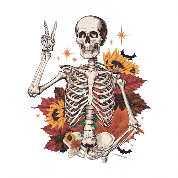 Photo peace symbol skeleton with vibrant colors and artistic touch