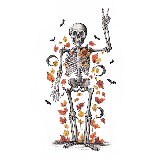 Photo peace symbol skeleton with vibrant colors and artistic touch