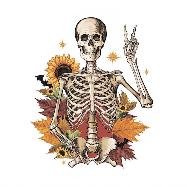 Photo peace symbol skeleton with vibrant colors and artistic touch