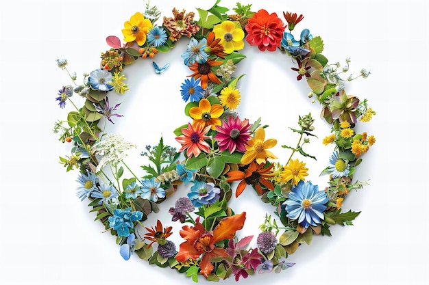 Photo a peace symbol with flowers and leaves on it