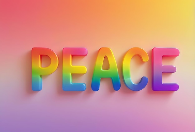 Photo peace text 3d in rainbow colors on solid rainbow colors background