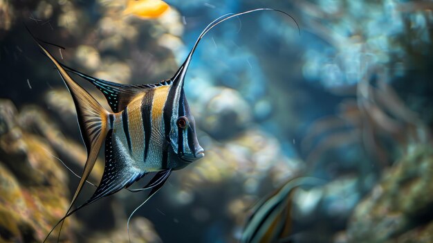 Photo a peaceful aquarium scene with a variety of tropical fish vibrant aquatic plants and gentle water movement