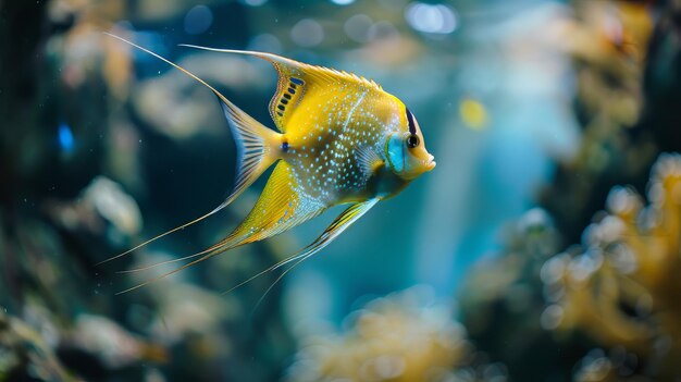 A peaceful aquarium scene with a variety of tropical fish vibrant aquatic plants and gentle water movement