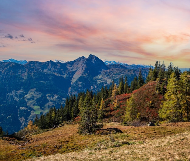 Peaceful autumn Alps mountain sunny view from hiking path from Dorfgastein to Paarseen lakes Land Salzburg Austria