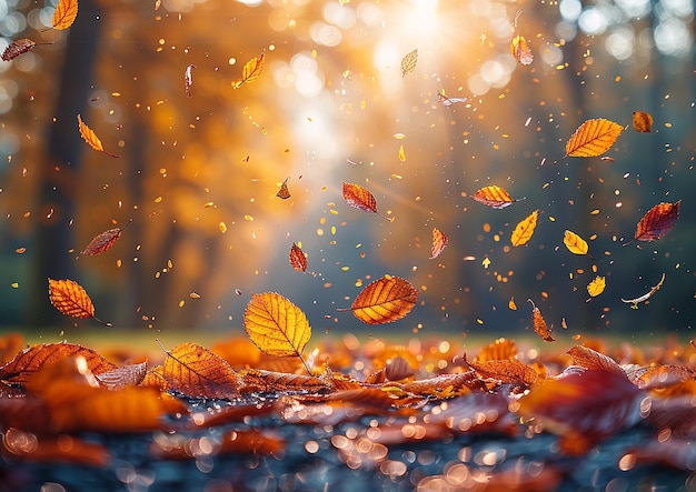 Peaceful Autumn Ambiance with Falling Leaves