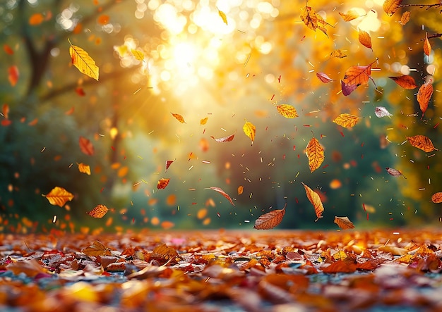 Peaceful Autumn Ambiance with Falling Leaves