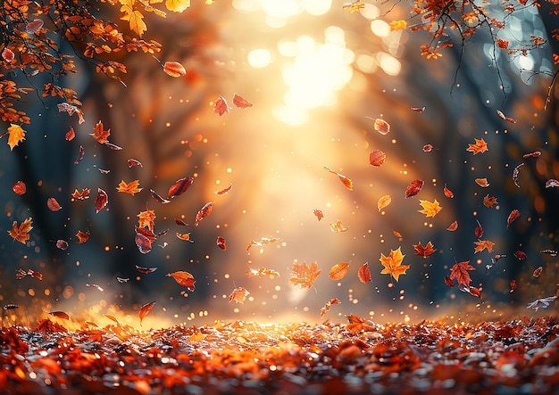 Peaceful Autumn Ambiance with Falling Leaves