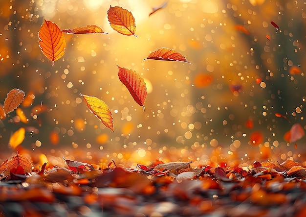 Peaceful Autumn Ambiance with Falling Leaves