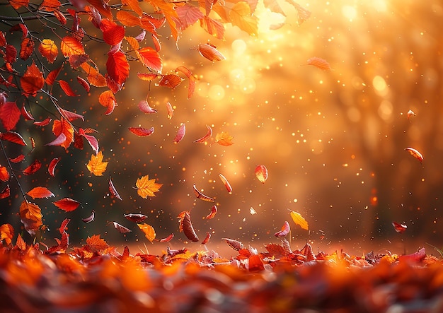 Peaceful Autumn Ambiance with Falling Leaves