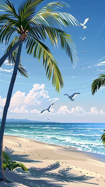 Peaceful beach scene with calm ocean waters and clear blue sky Serene oasis of solitude