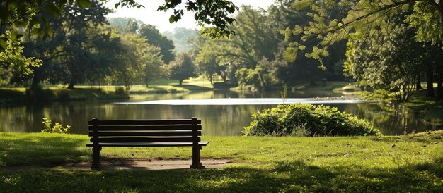 Photo peaceful bench by a tranquil lake