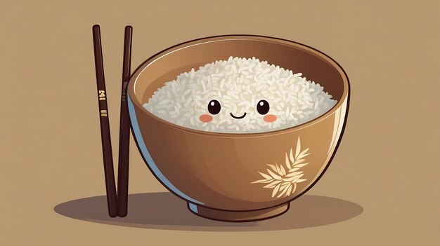 Photo peaceful bowl of rice cartoon character