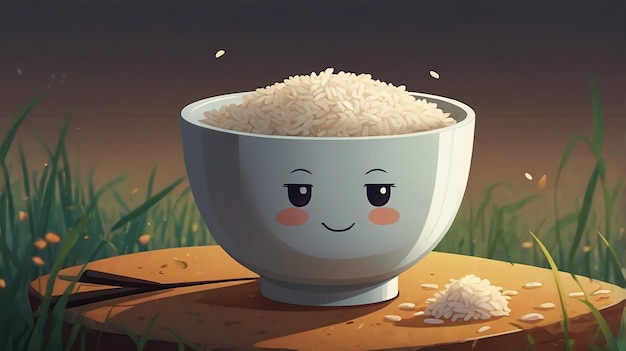 Photo peaceful bowl of rice cartoon character