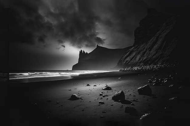 A peaceful and calm dark beach