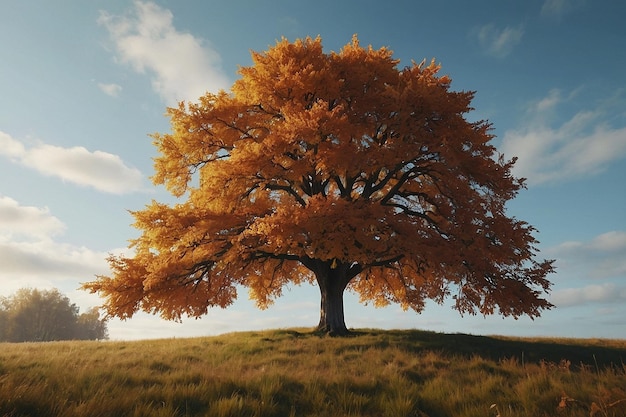 Peaceful clearing with solitary autumn tree