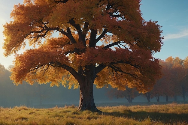 Peaceful clearing with solitary autumn tree