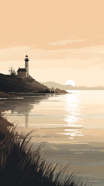 Peaceful Coastal Scene With Lighthouse