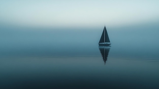 Photo peaceful dark silhouette of a sailboat floats on tranquil waters under a soft glow symbolizing calm