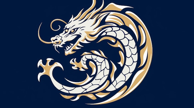 a peaceful dragon logo royal blue and gold white accents happy dragon cartoon logo Chinese dragon kind dragon