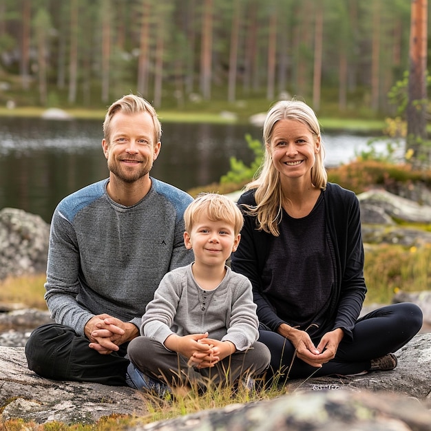 Peaceful Family Meditation Retreat in a Nordic Forest Island with Smiling Members