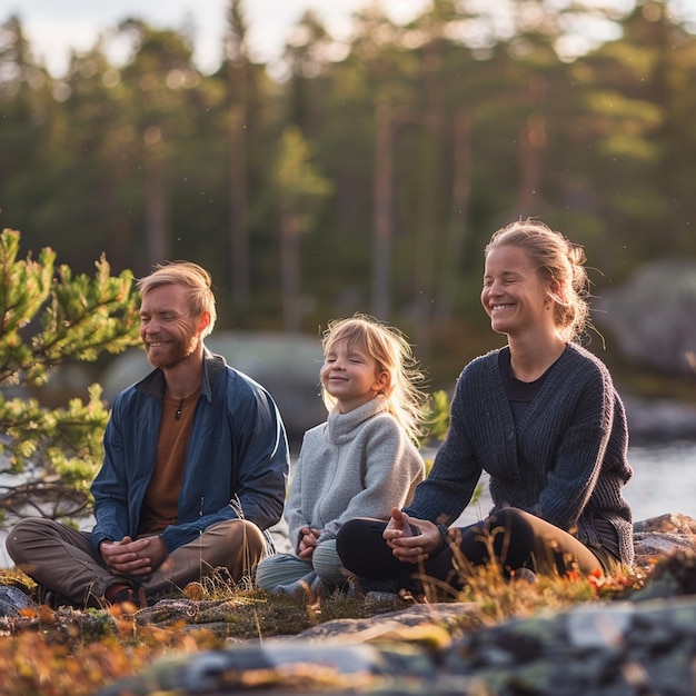 Peaceful Family Meditation Retreat in a Nordic Forest Island with Smiling Members