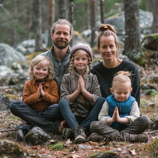 Peaceful Family Meditation Retreat in a Nordic Forest Island with Smiling Members