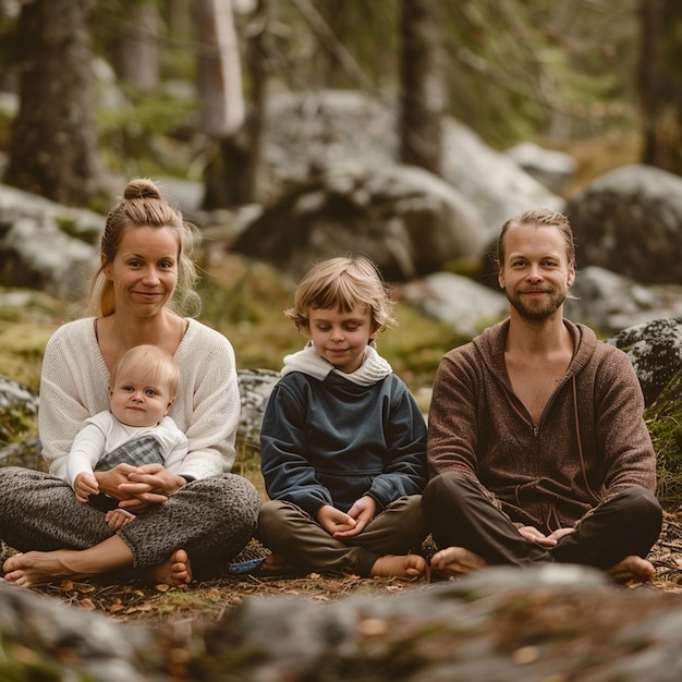 Peaceful Family Meditation Retreat in a Nordic Forest Island with Smiling Members