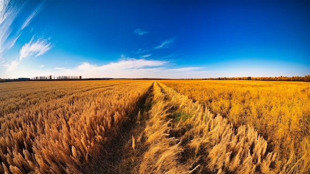 A peaceful and inviting scene of golden fields under vast blue skies capturing nature39s beauty