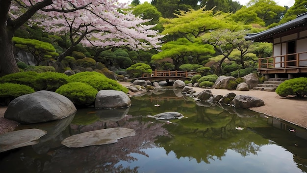 Peaceful Japanese Zen Garden in Spring