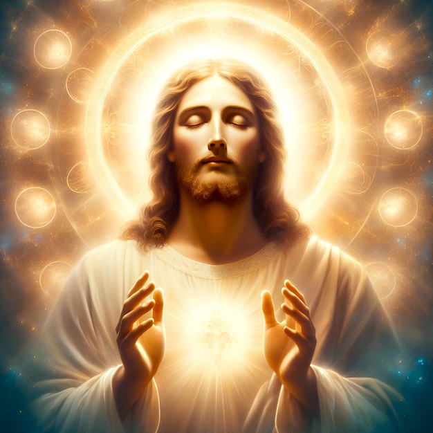 Peaceful Jesus Christ Image Bathed in Heavenly Luminescence