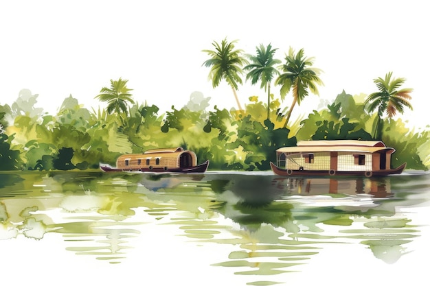 Peaceful Kerala Backwater Houseboat Scene