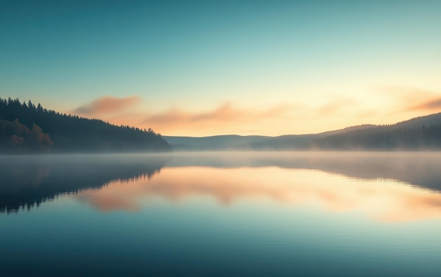 Photo peaceful lake reflecting the early morning sunrise