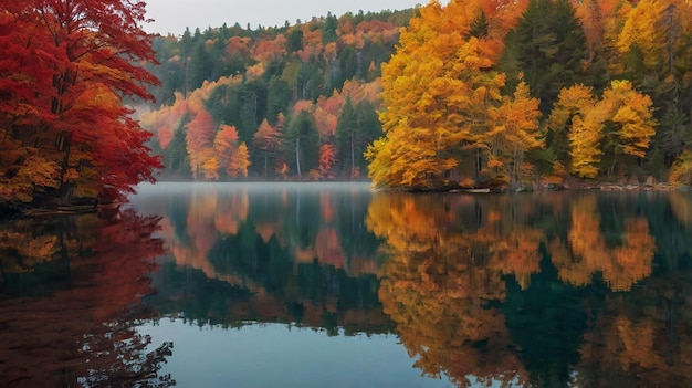 A Peaceful Lake Reflecting the Fiery Hues of Sunset