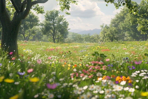 A peaceful meadow with wildflowers in bloom