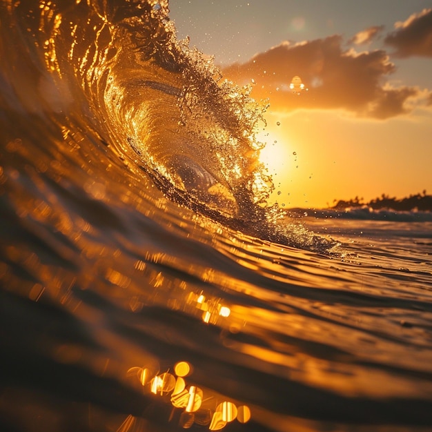 Photo peaceful moment golden hour ocean scene with sparkling reflections