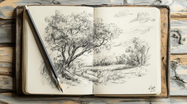 Photo a peaceful morning of drawing in a sketchbook capturing