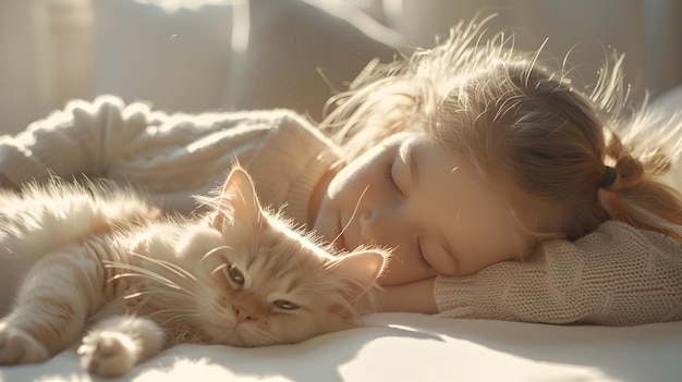 Peaceful Morning Nap with Furry Friends in Bright Living Room