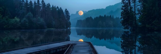 Photo peaceful nighttime lake with moon reflection photo