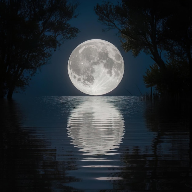 Peaceful Nighttime Scene with Full Moon