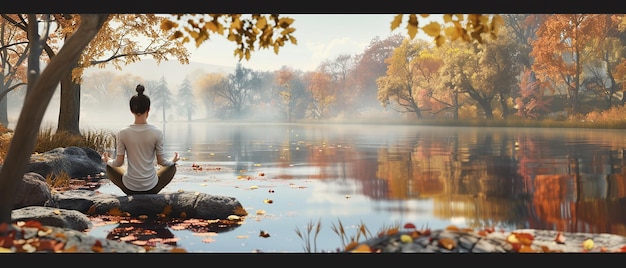 Photo peaceful outdoor meditation at a calm lake