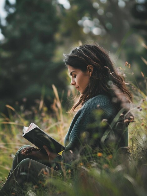 Photo peaceful outdoor reading in nature