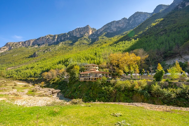 Peaceful and quiet nature landscape view of small village.